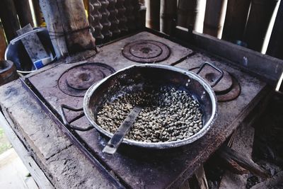 High angle view of food in kitchen