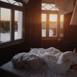 High angle view of blanket on bed at home