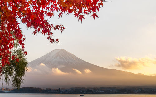 Scenic view of mountain against sky during sunset