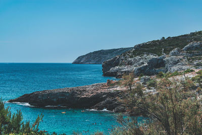 Scenic view of sea against clear sky