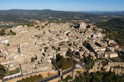 Close-up aerial view of the town of orvieto