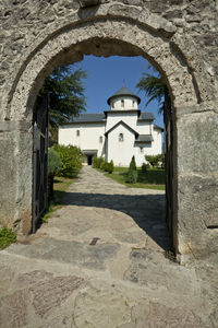 Entrance of historic building against sky