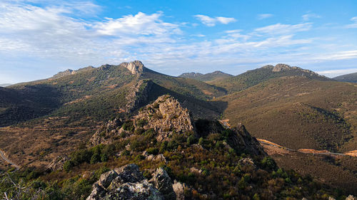 Panoramic view of landscape and mountains against sky