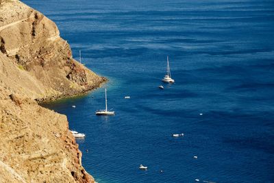 High angle view of sailboat on sea