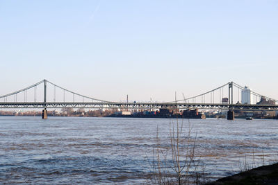 View of suspension bridge over river