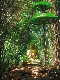 Low angle view of statue against trees