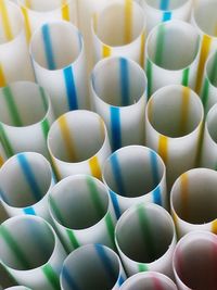 High angle view of colorful straws