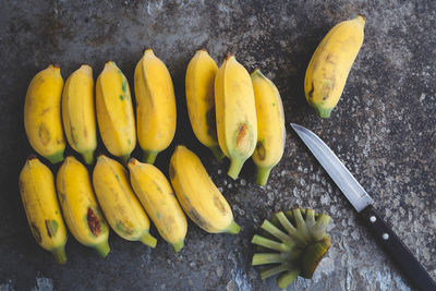 High angle view of yellow fruits