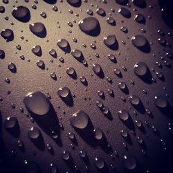 Full frame shot of raindrops on metal