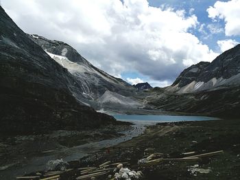 Scenic view of snowcapped mountains against sky