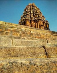 Low angle view of old temple against clear sky