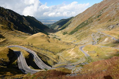 High angle view of mountain road against sky