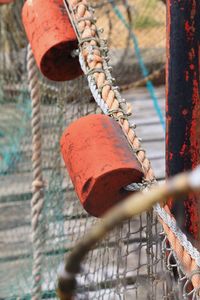 Close-up of rusty metal fence