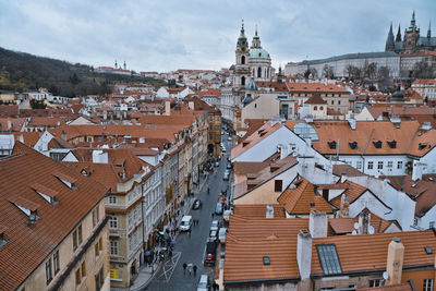 High angle view of townscape against sky