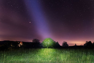 Scenic view of field against sky at night