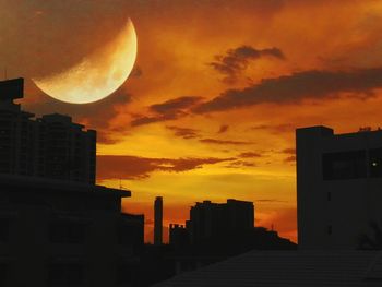 Silhouette buildings against sky during sunset