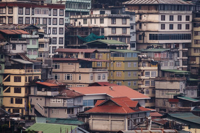 High angle view of buildings in city