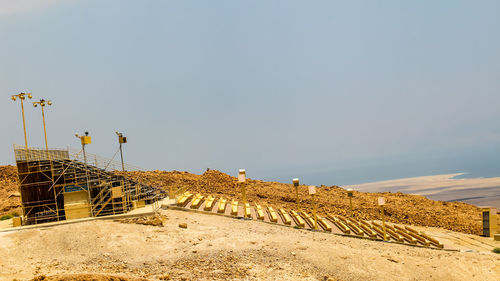 Low angle view of beach against clear sky