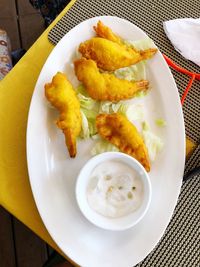 High angle view of food in plate on table