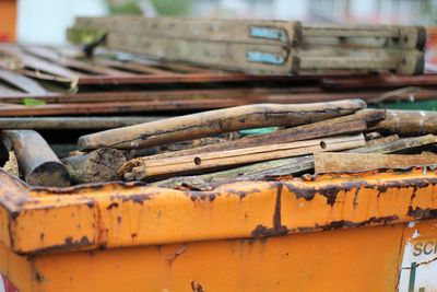 Close-up of stack of boats