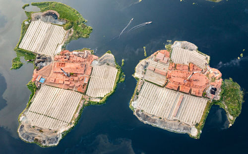 High angle view of boats in sea