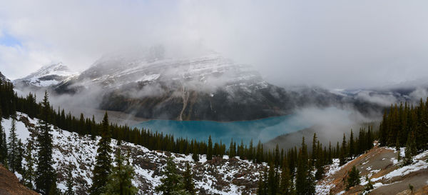 Panoramic shot of snowcapped mountains against sky