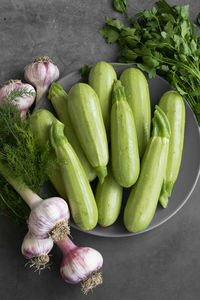 High angle view of vegetables on table