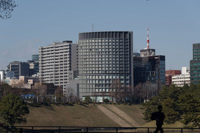 High angle view of buildings in city