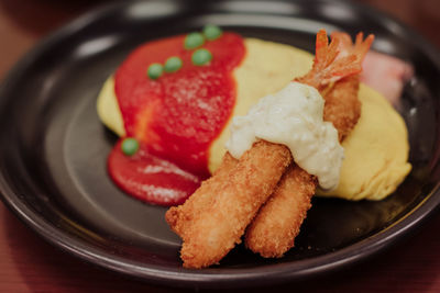 Close-up of breakfast served in plate