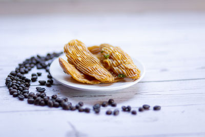 Close-up of bread in plate on table