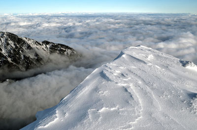 Scenic view of snowcapped mountains against sky