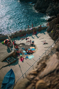 High angle view of people on beach