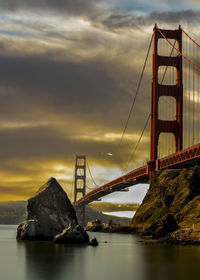 View of suspension bridge over sea