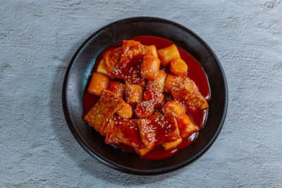 High angle view of breakfast in bowl on table