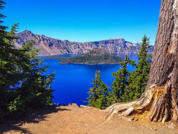 Scenic view of lake against clear sky