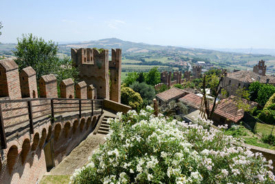 High angle view of buildings against sky