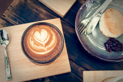 High angle view of coffee on table