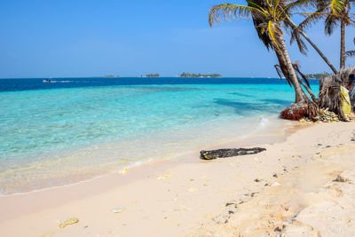 Scenic view of sea against blue sky