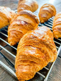 High angle view of bread on barbecue grill