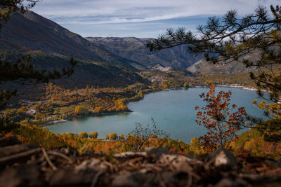 Scenic view of lake against sky during autumn