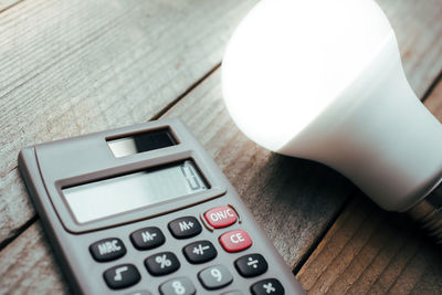 High angle view of electric lamp on table