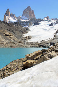 Scenic view of snowcapped mountains against sky