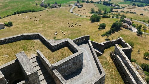 High angle view of historic site