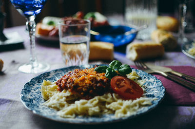 Close-up of meal served on table in restaurant