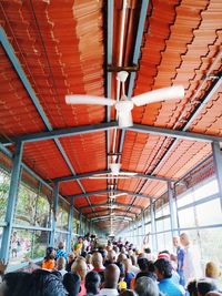 High angle view of people on ceiling