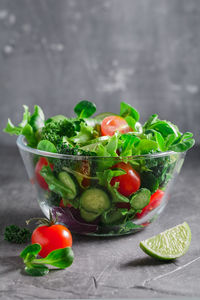 Close-up of salad in bowl on table