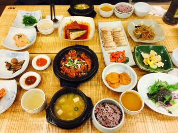 High angle view of food served in plate