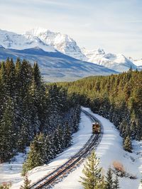 Scenic view of snow covered mountains against sky