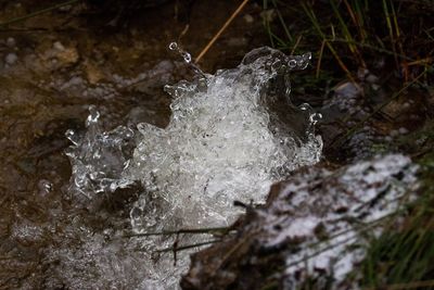 Close-up of water splashing on rock