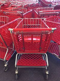 Red chairs in metal container